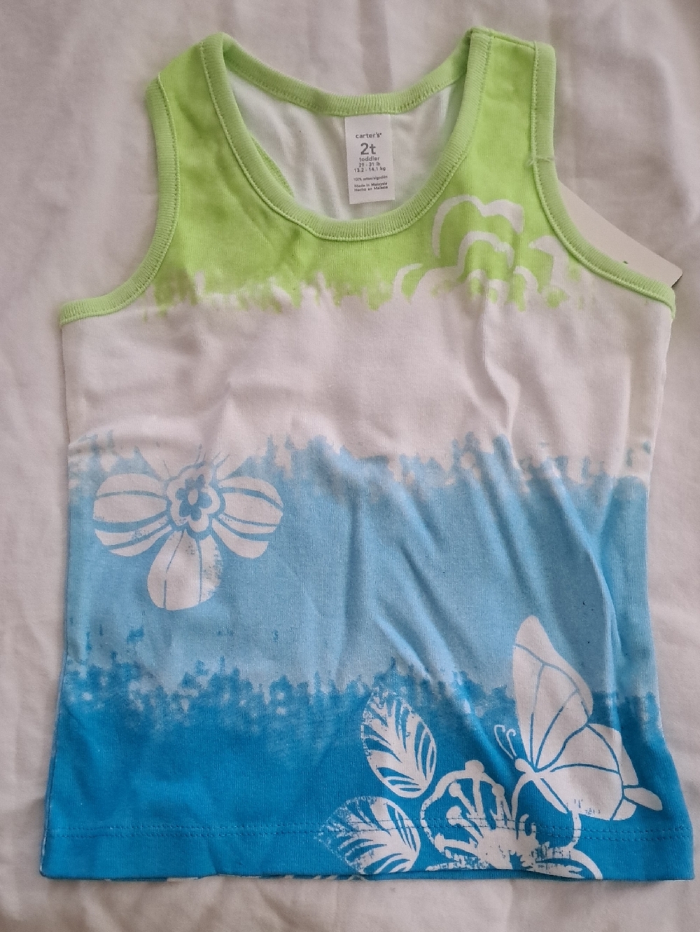 Carter's Lime Green & Blue Floral Ombre Tank Top